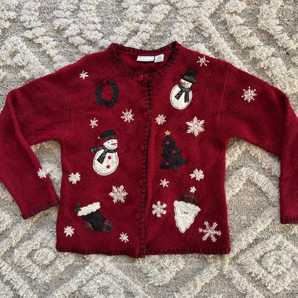 Croft & Barrel Ugly Christmas Sweater Cardigan Silk Blend Women’s Size S